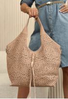 Skórzana ażurowa Kabelka Muriel béžová