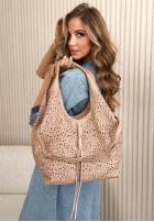 Skórzana ażurowa Kabelka Muriel béžová