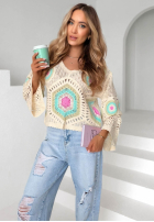 Ażurowy Svetr boho Mandy béžovo-blankytný