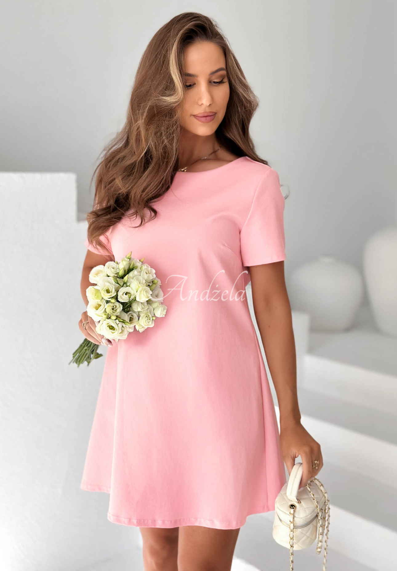 Bavlněné mini šaty s mašlí Mariette růžová