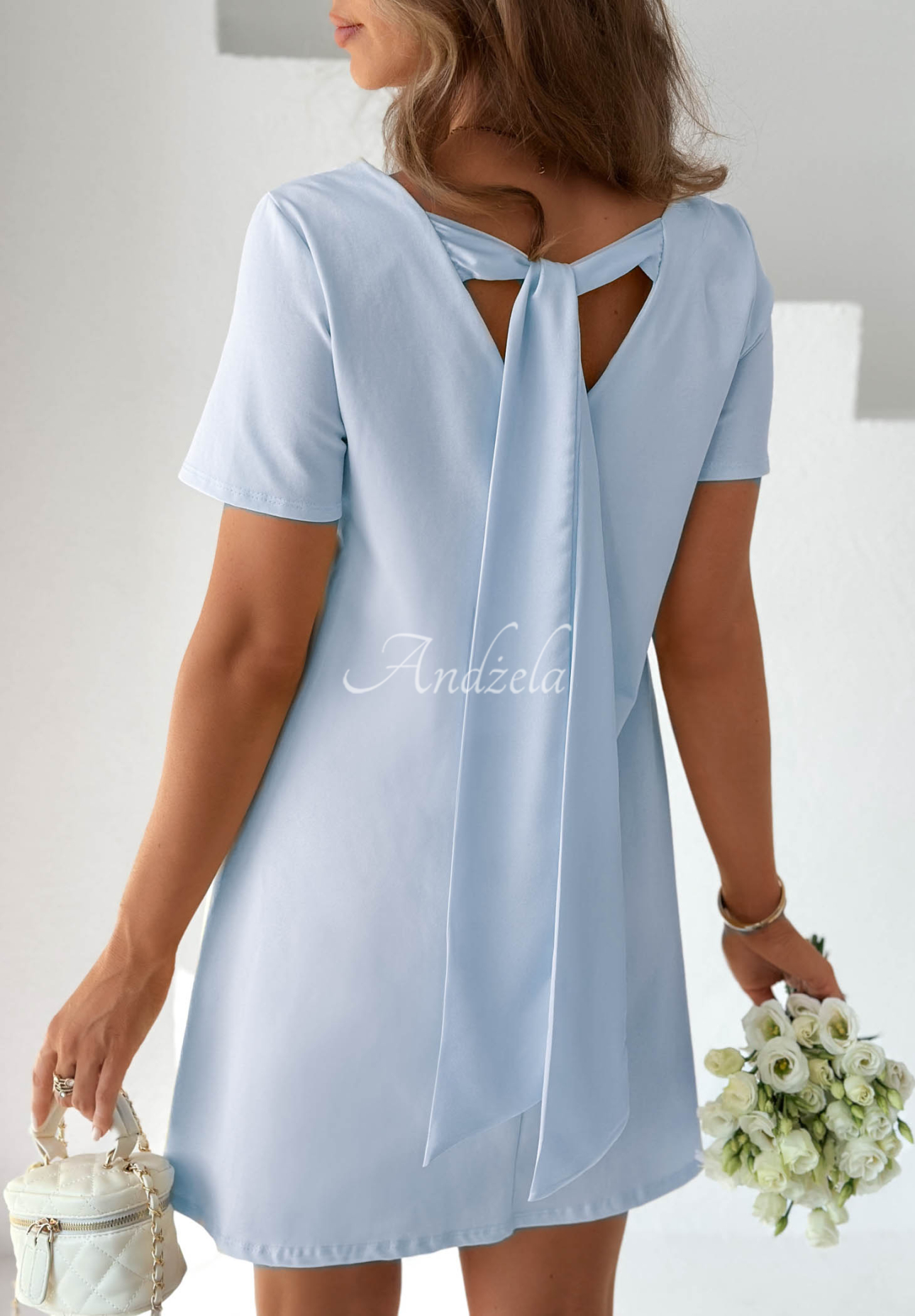 Bavlněné mini šaty s mašlí Mariette blankytná