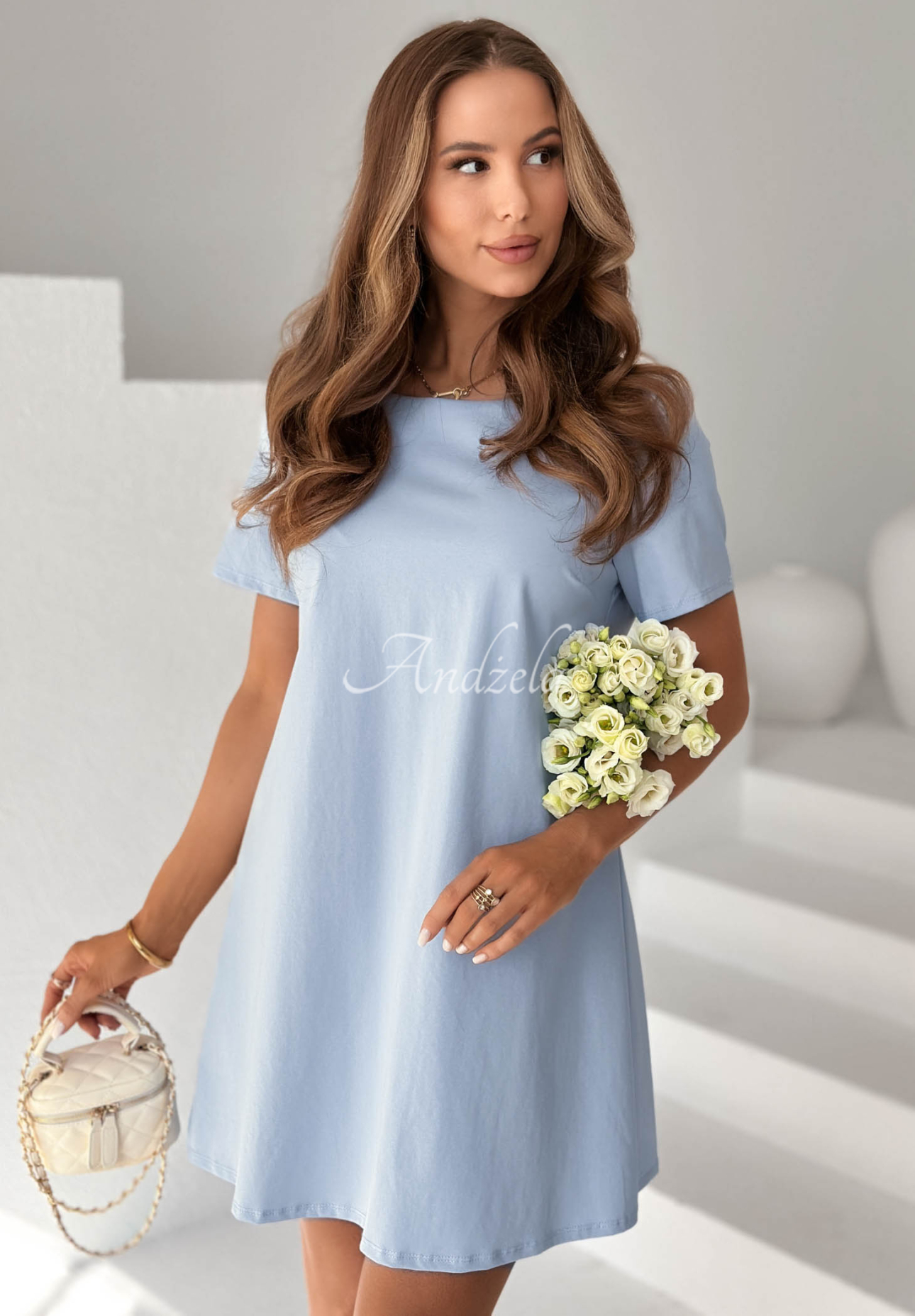 Bavlněné mini šaty s mašlí Mariette blankytná