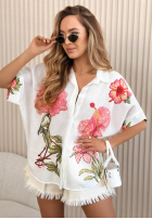 Košile z nadrukami Hibiscus Bílá