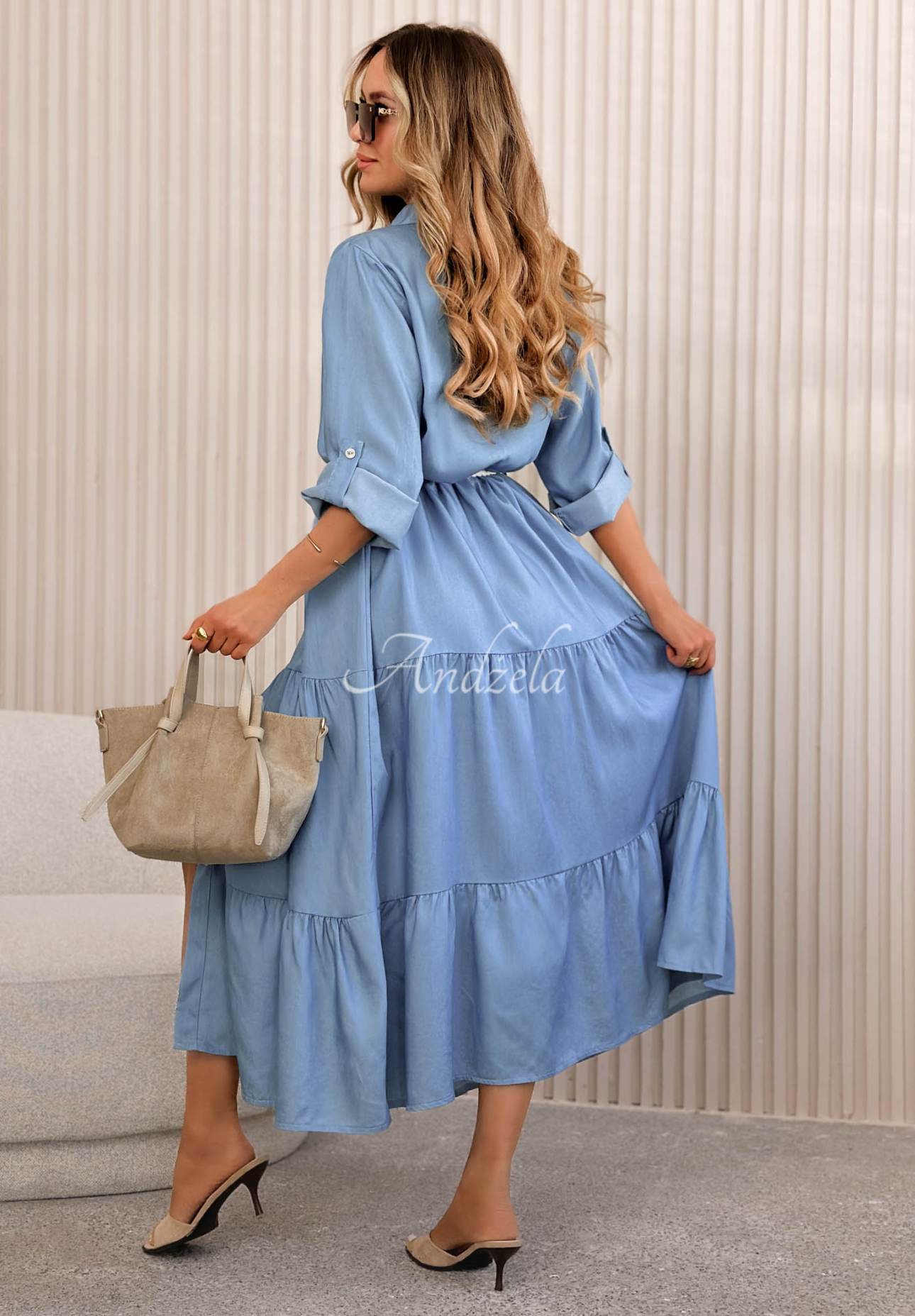 Košilové maxi šaty Helene modrá