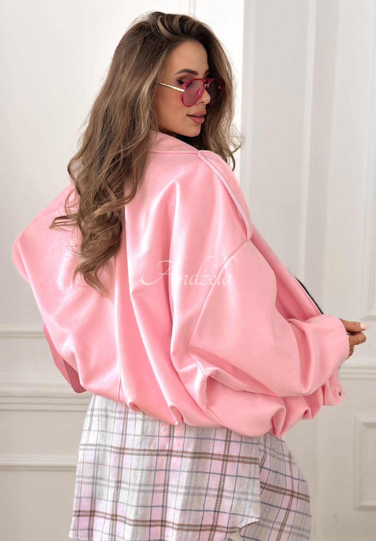 Semišová oversize bomber bunda Early Season růžová