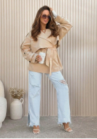 Krótki trencz z paskiem Nerissa olivový