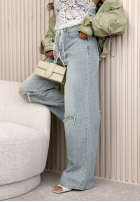 Kalhoty džínové  wide leg z koronkowym paskiem Gabrielle světle modré