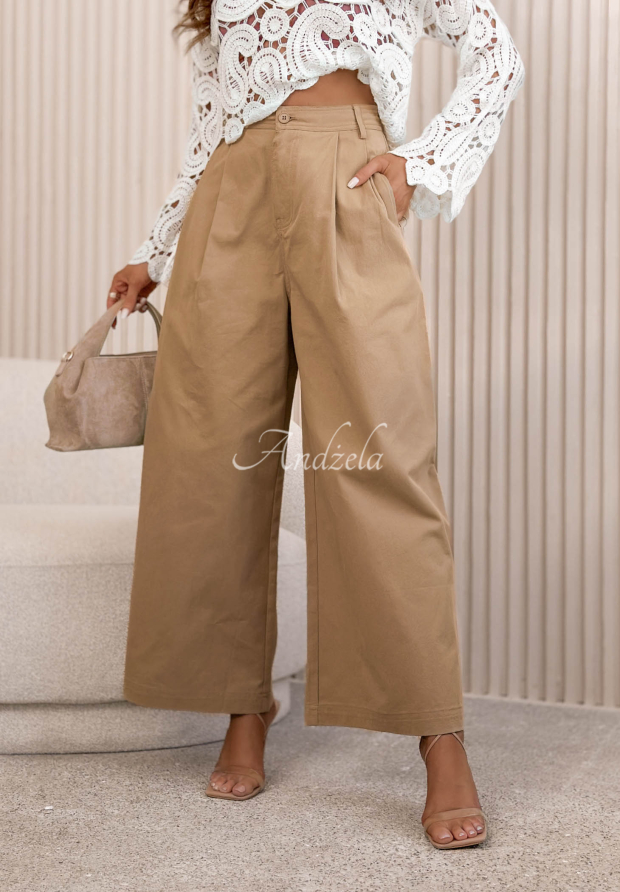 Bavlněn&eacute; kalhoty wide leg Salena velbloud&iacute;