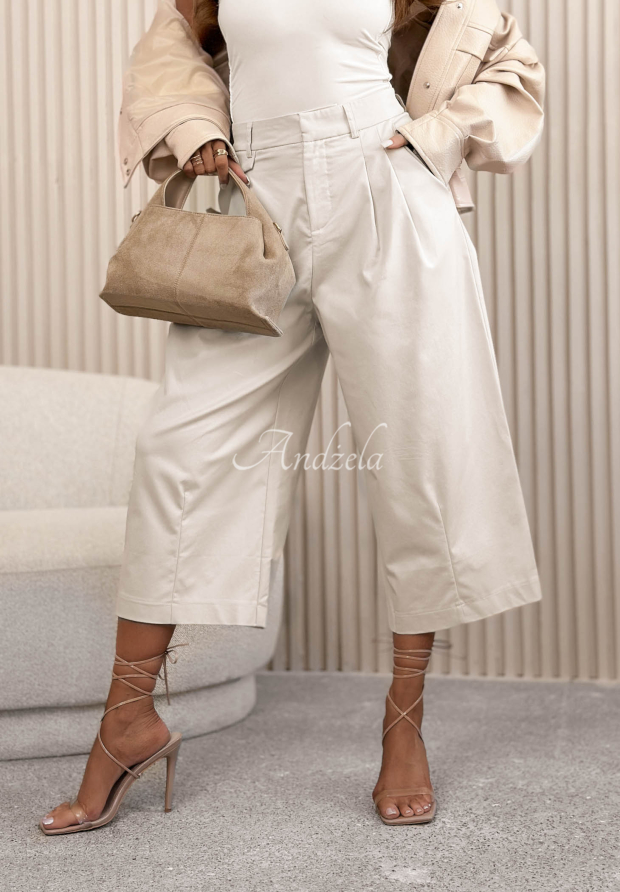 Bavlněn&eacute; kalhoty culotte wide leg Connie b&eacute;žov&eacute;