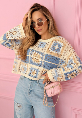 Ažurov&yacute; boho svetr Yasmine blankytn&yacute;