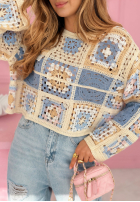 Ozdobnie pleciony ażurowy Svetr Moonstone błękitno-růžový