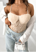 Koronkowe body na ramiączkach Persephone černé