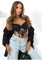 Krótki gorsetowy top z koronką Sensi Look Černé
