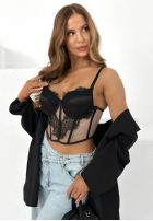 Krótki gorsetowy top z koronką Sensi Look Černé