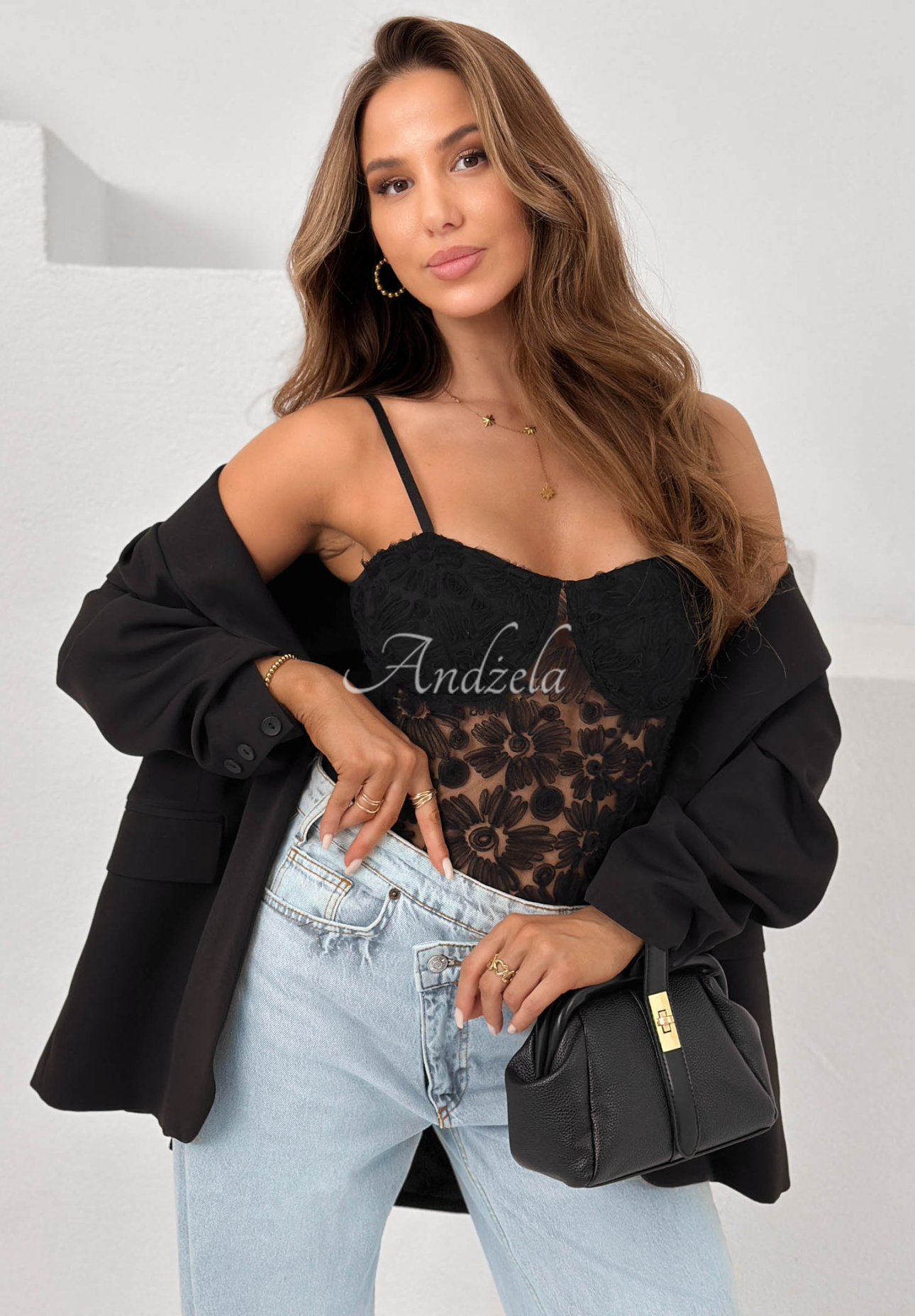 Tylové body na ramínka Laryssa černé