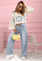 Ażurowy Svetr boho Mandy béžovo-blankytný