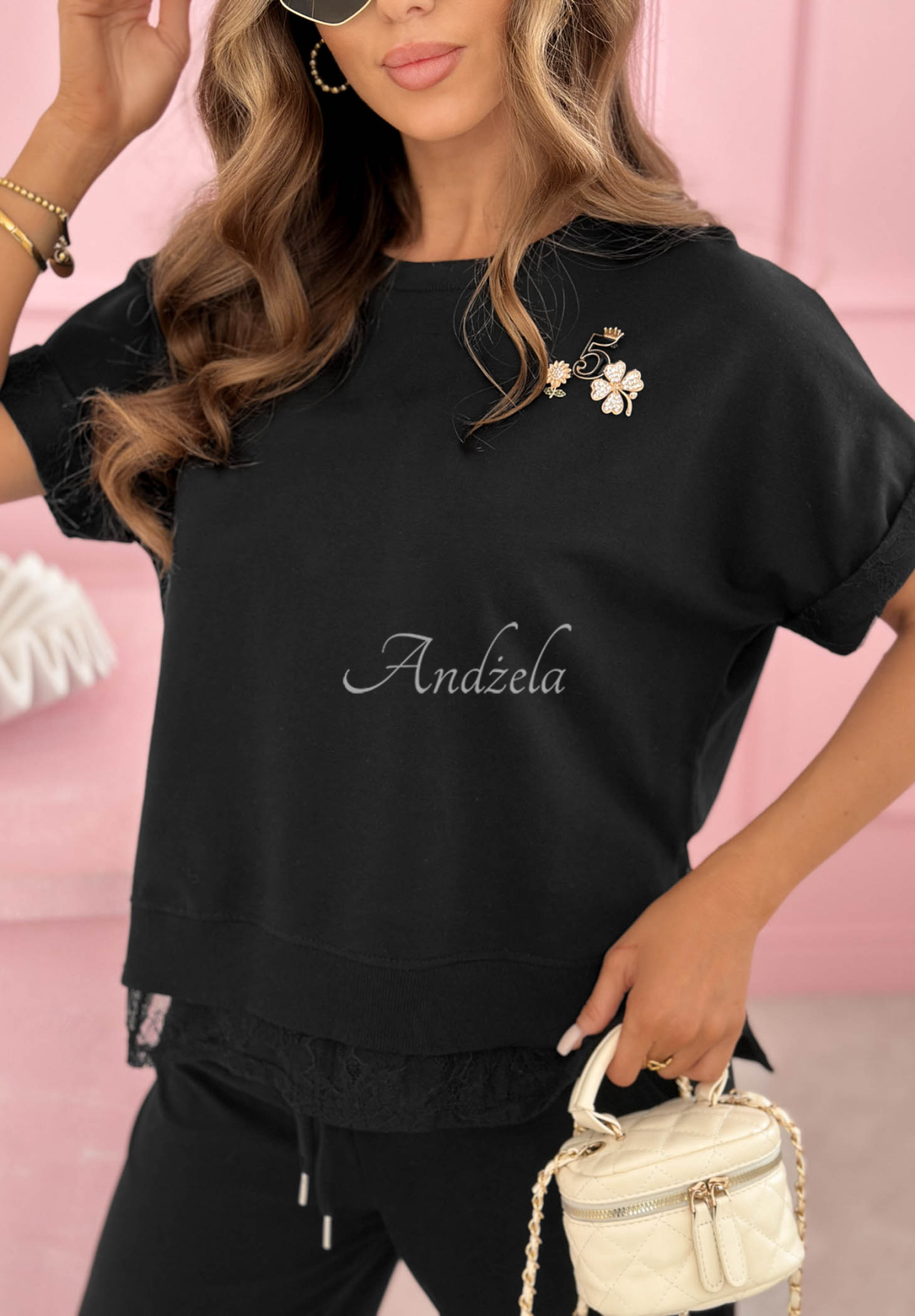 Bavlněná tepláková souprava s krajkou Lacy Actions Černé