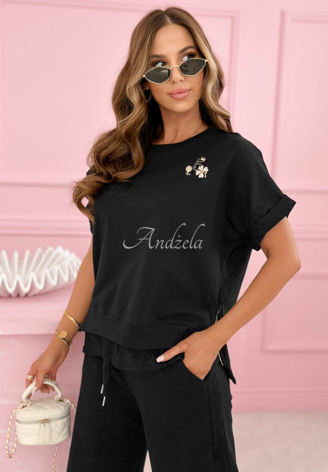 Bavlněná tepláková souprava s krajkou Lacy Actions Černé