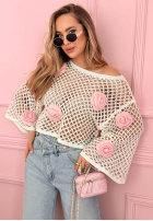 Krótki ażurowy Svetr z różami Lil Rosie žlutá