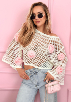 Krótki ażurowy Svetr z różami Lil Rosie žlutá