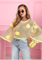 Krótki ażurowy Svetr z różami Lil Rosie žlutá