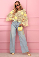 Krótki ażurowy Svetr z różami Lil Rosie žlutá