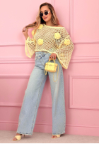 Krótki ażurowy Svetr z różami Lil Rosie žlutá