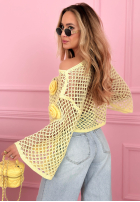 Krótki ażurowy Svetr z różami Lil Rosie žlutá