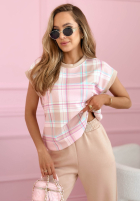 Souprava Halenka i Kalhoty w kratę Always Here pudrová růžová