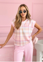 Souprava Halenka i Kalhoty w kratę Always Here pudrová růžová