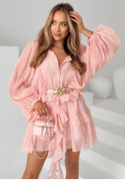 Šaty s nabíranými rukávy a volánky Tea On The Patio růžová