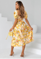 Kwiecista Šaty midi z bufkami Verbena žlutá