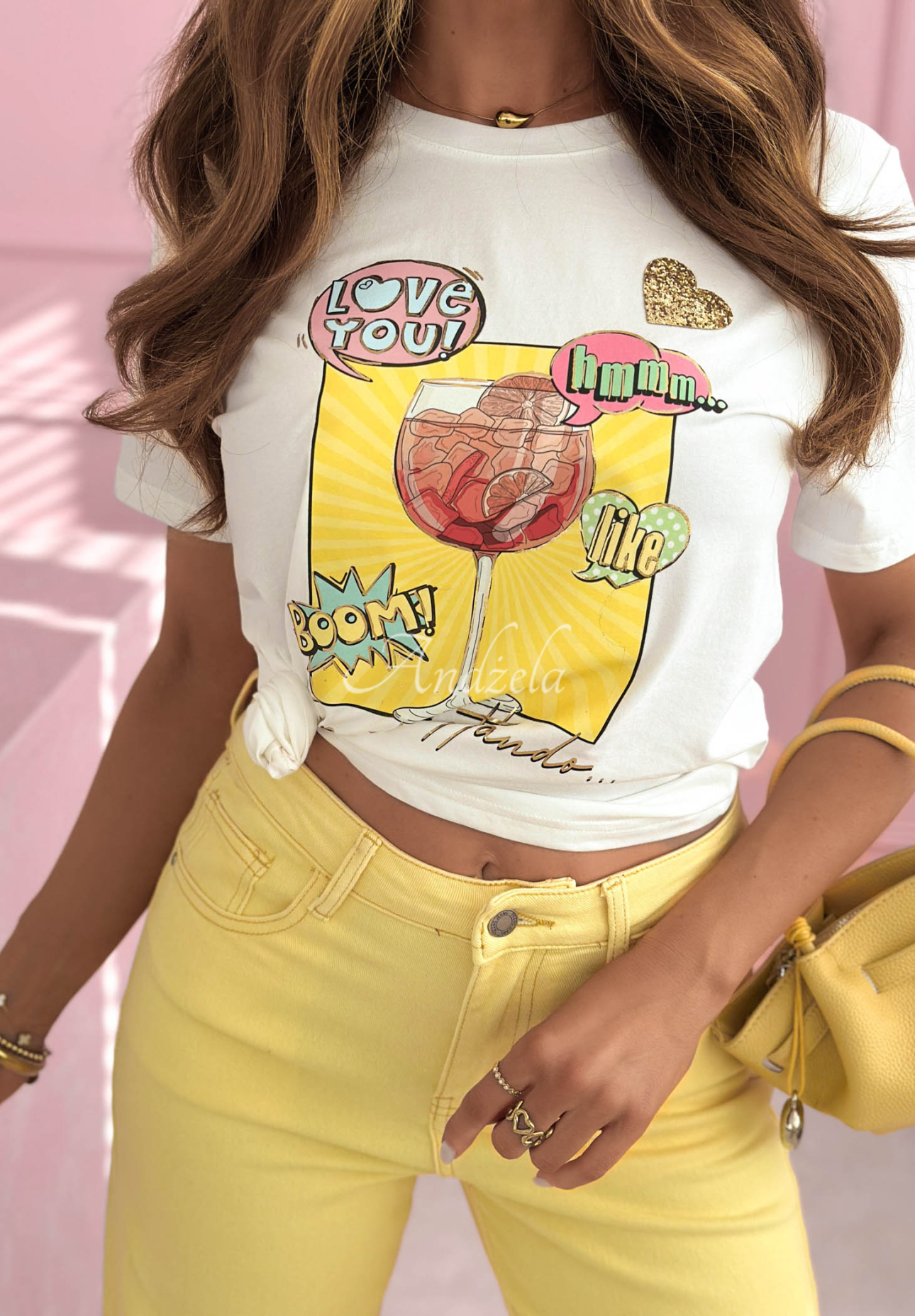 Bavlněné tričko s potiskem Orange Aperol bílo-žluté