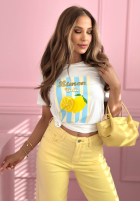 Tričko z nadrukiem w paski Limon Gelato biało-růžový