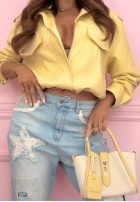 Kalhoty džínové  mom fit z naszywkami Place Like This modré