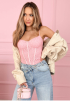 Koronkowy gorsetowy top na ramiączkach Laryssa růžový