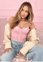 Koronkowy gorsetowy top na ramiączkach Laryssa růžový