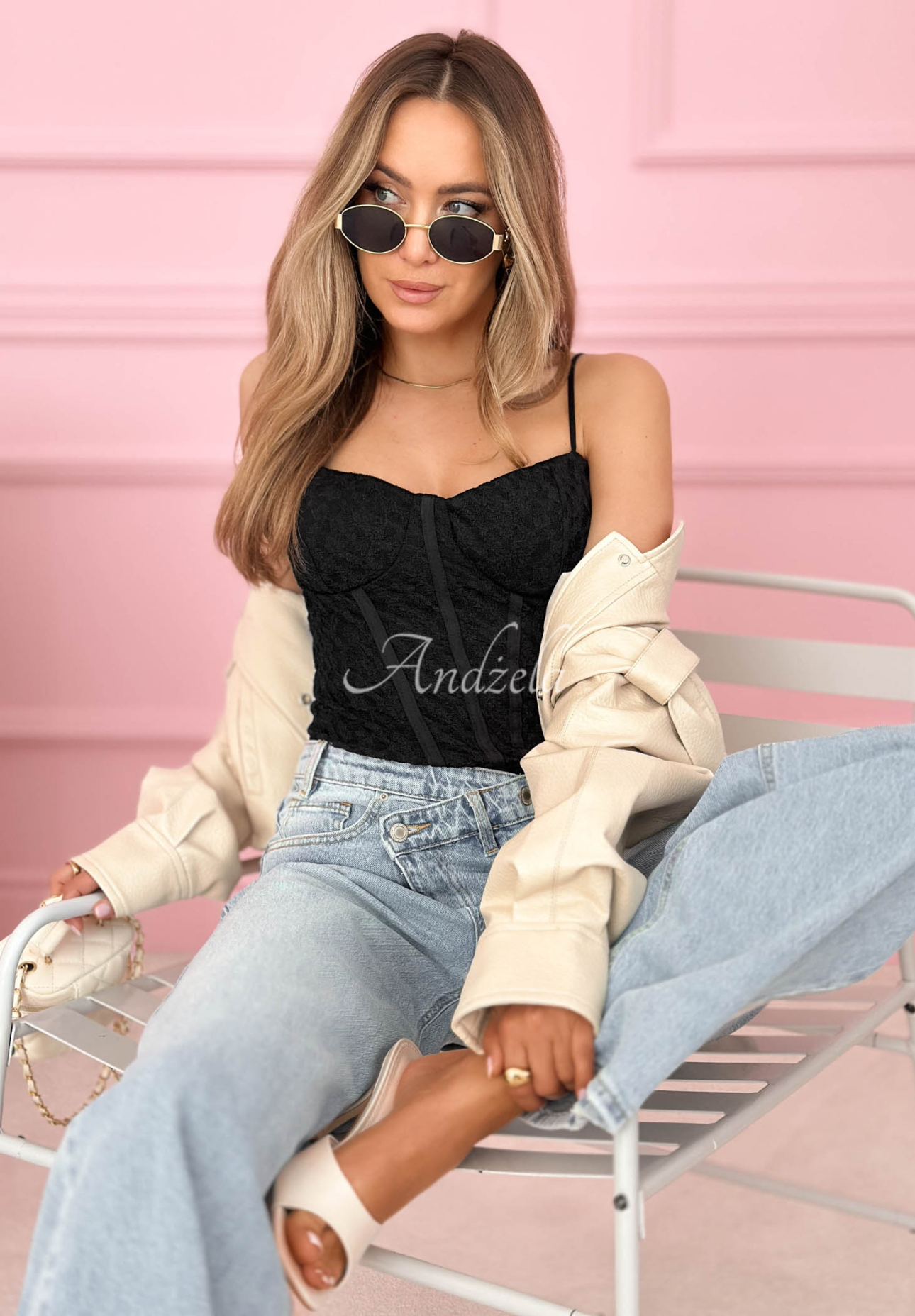 Korzetový krajkový top na ramínkách Sunny Lace Černé