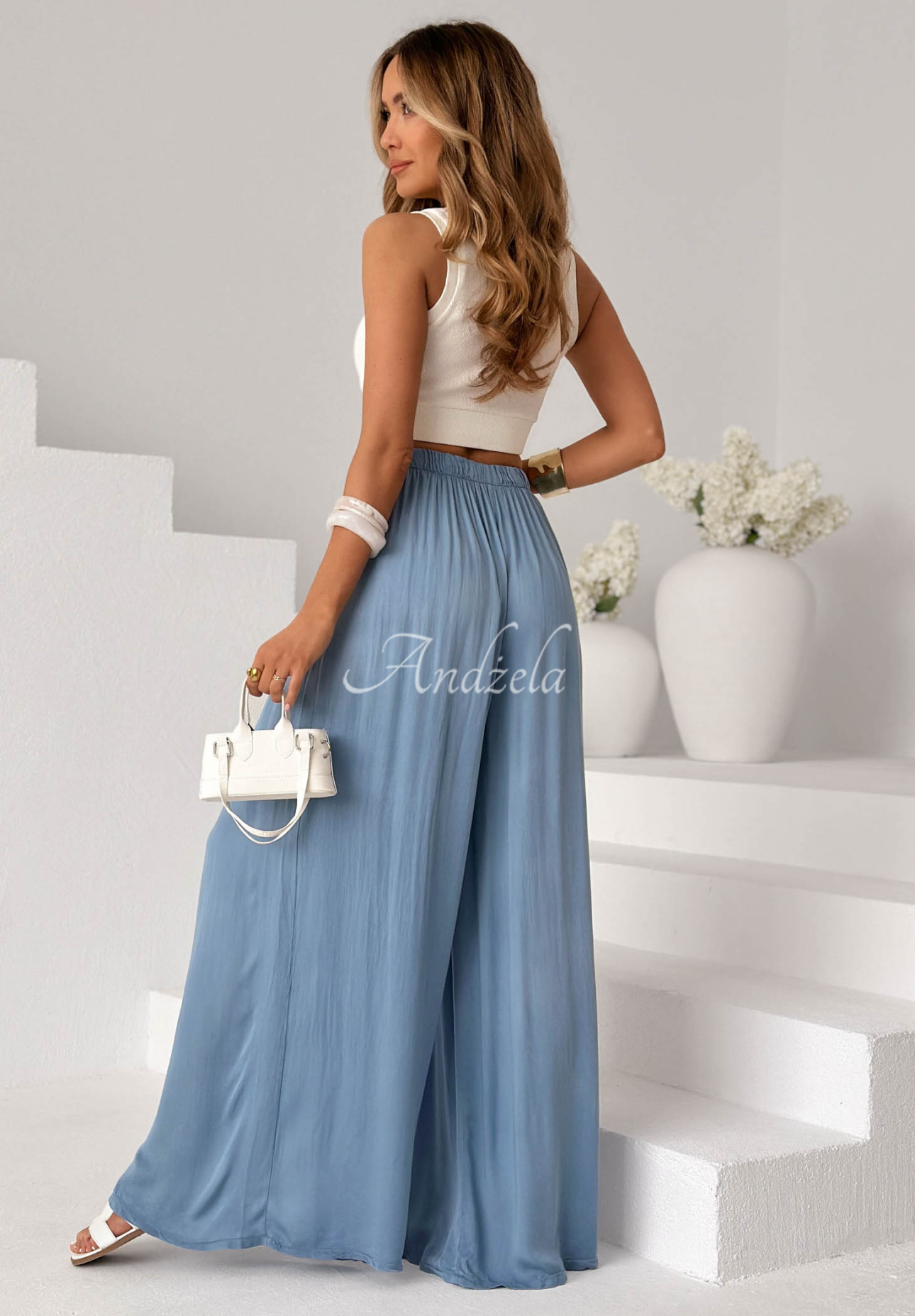 Viskózové kalhoty wide leg Letter To Summer světle modré