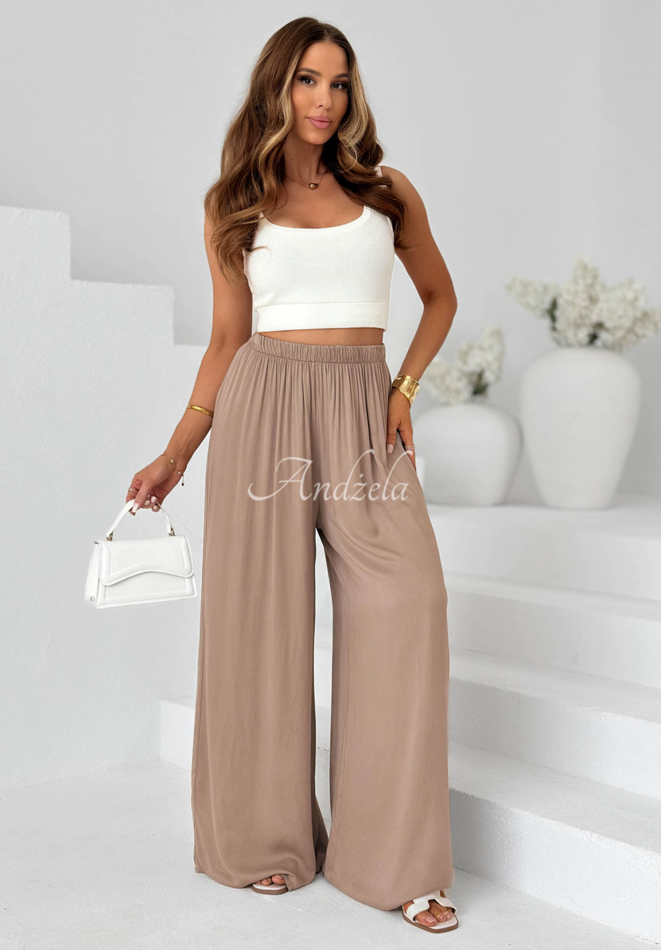 Viskózové kalhoty wide leg Letter To Summer Mokka