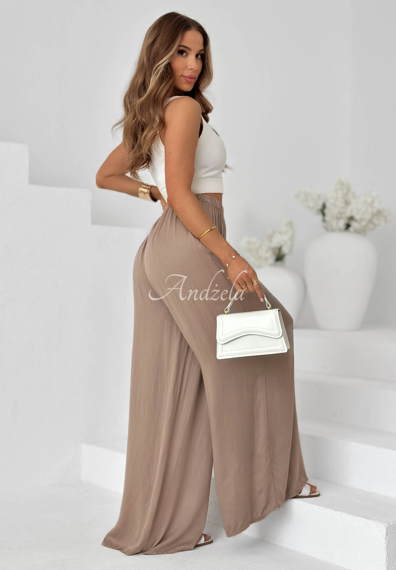 Viskózové kalhoty wide leg Letter To Summer Mokka