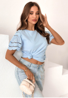 Tričko z ażurowymi rękawkami Maritta pudrová růžová