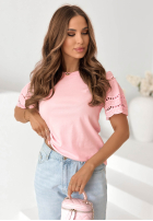 Tričko z ażurowymi rękawkami Maritta pudrová růžová