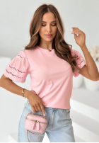 Tričko z ażurowymi rękawkami Maritta pudrová růžová
