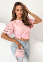 Tričko z ażurowymi rękawkami Maritta pudrová růžová