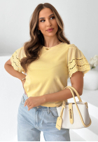 Tričko z ażurowymi rękawkami Maritta pudrová růžová