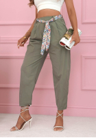 materiálové Kalhoty z paskiem Soft Blossom Mokka