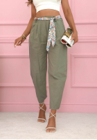 materiálové Kalhoty z paskiem Soft Blossom Mokka