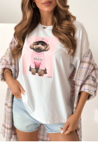 Tričko z nadrukiem Puppy biało-růžový