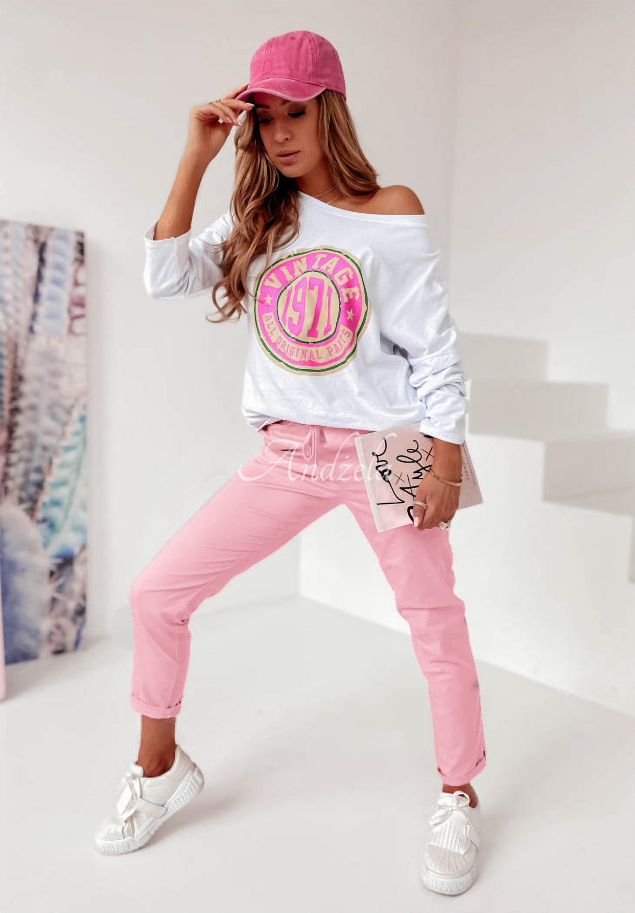 Kalhoty materiálové Wind jasně růžové